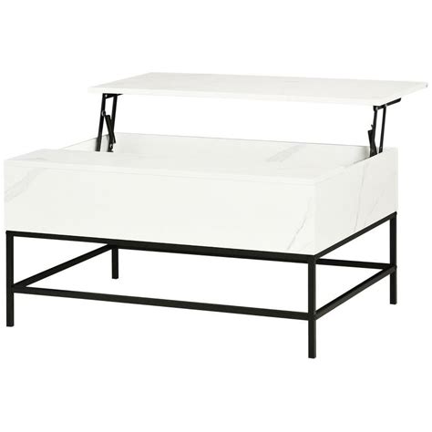 Modern White Lift Top Coffee Table w/ Hidden Storage Black Metal Legs - Walmart.com