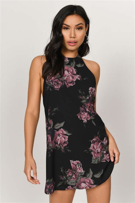 Chic Black Shift Dress - Floral Tea Dress - Black Open Back Floral Dress - $27 | Tobi US