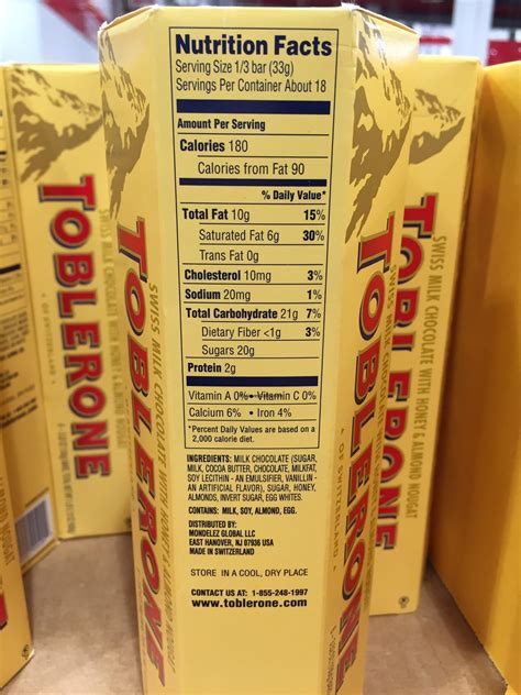 Toblerone Swiss Milk Chocolate Bars Nutrition Facts Ingredients List ...