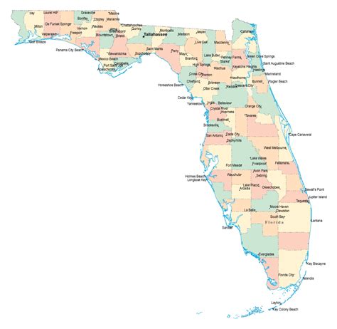 Administrative divisions map of Florida with major cities | Vidiani.com | Maps of all countries ...