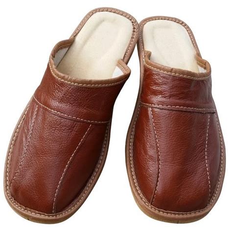 Men's Brown Leather Slippers | Etsy | Leather slippers for men, Leather ...