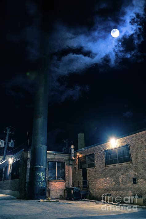 Moon over Industrial Chicago Alley Digital Art by Bruno Passigatti