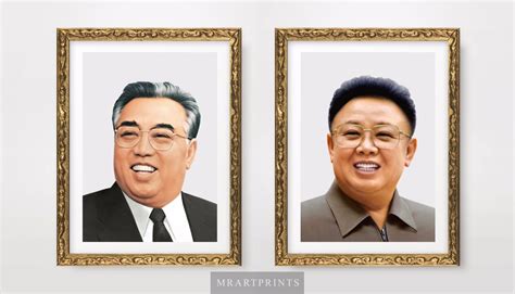 2 x NORTH KOREA LEADERS Art Print Poster Kim Il Sung Kim Jong il Wall Portraits | eBay