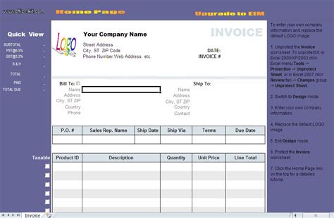 Excel Invoice Template - standaloneinstaller.com