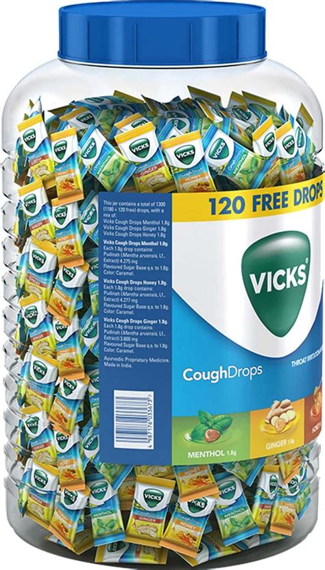 Buy VICKS COUGH DROPS JAR OF 1180+120 GINGER FLAVOR ANAESTHETIC & COUGH SUPPRESANT LOZENGES ...