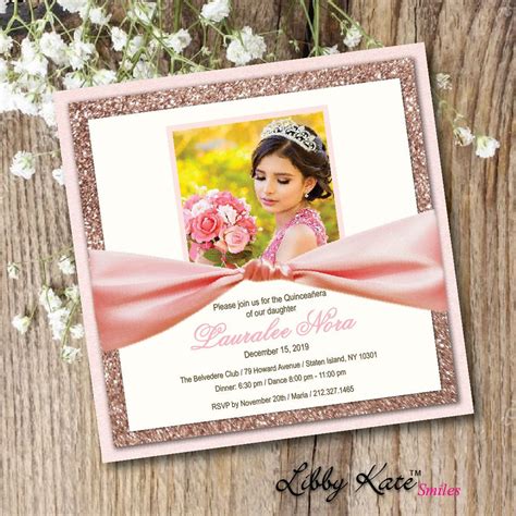 Photo Quinceanera Invitation Rose Gold Quinceanera Elegant Glitter Rose ...