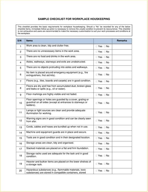 Workplace Housekeeping Checklist Template Example | GeneEvaroJr