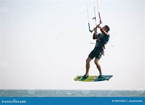 Kiteboarder Athlete Performing Kiteboarding Kitesurfing Tricks Stock Photo - Image of ocean ...