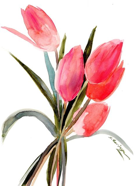 Tulip flowers art, original watercolor painting by ORIGINALONLY on Etsy in 2021 | Watercolor ...