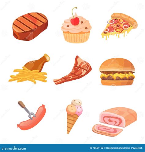 Fat Food Vector Icon Illustration. Cartoon Collection of Bad Food Stock ...