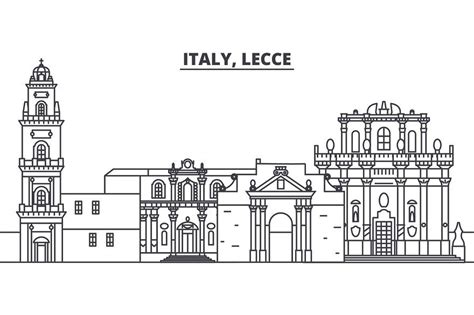 Italy, Lecce line skyline vector illustration. Italy, Lecce linear ...