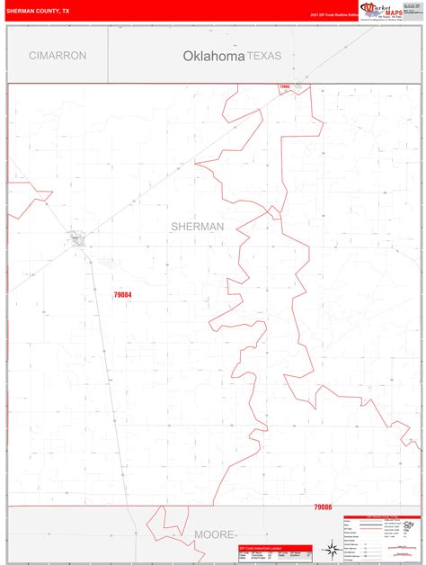 Sherman County, TX Zip Code Wall Map Red Line Style by MarketMAPS ...