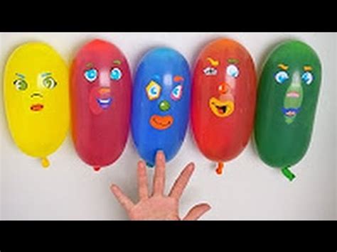 5 Wet Colours Face Balloons Learn colors water balloon Finger Family nursery rhymes compilation ...