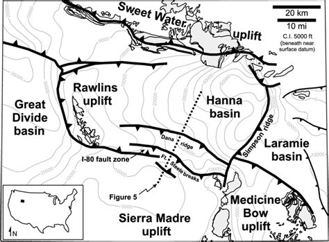 Simplified location map of the Hanna basin in south-central Wyoming and ...