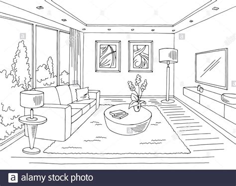 Download this stock vector: Living room graphic black white home ...