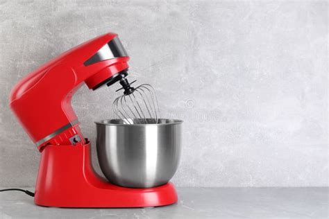 Modern Red Stand Mixer on Light Gray Marble Table, Space for Text Stock Photo - Image of mixing ...