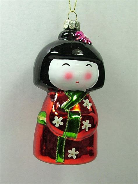 Glass Red Kokeshi Japanese Doll Japan Christmas Ornament By One Hundred ...