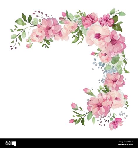 Watercolor pink flowers border. Vector vintage style Stock Vector Image & Art - Alamy