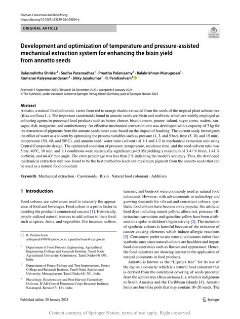 Development and optimization of temperature and pressure-assisted mechanical extraction system ...