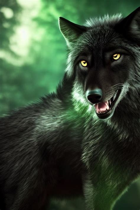 zyhzyh: Black Wolf, with green eyes