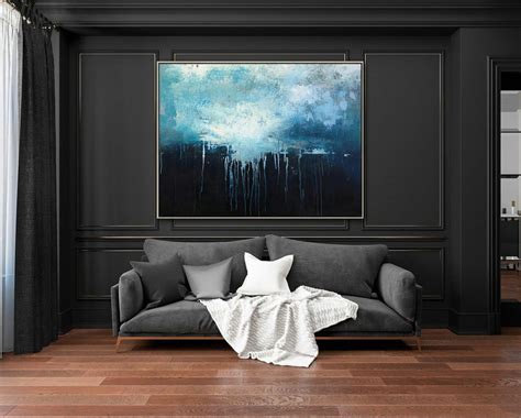 Large Dark Blue Abstract Art Sky Landscape Oil Painting,Black Abstract ...