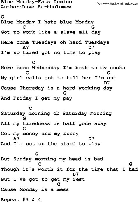 Country Music:Blue Monday-Fats Domino Lyrics and Chords