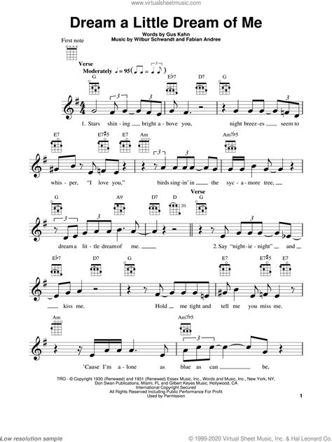 Dream A Little Dream Of Me sheet music for ukulele (PDF)