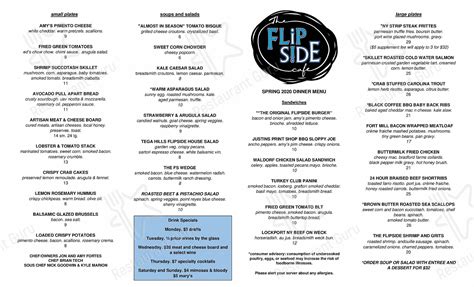 Menu at The Flipside Cafe, Fort Mill