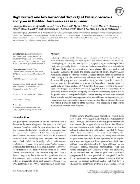 (PDF) High vertical and low horizontal diversity of Prochlorococcus ...