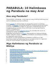 Parabulang May Aral na Hango sa Bibliya.docx - PARABULA: 10 Halimbawa ...