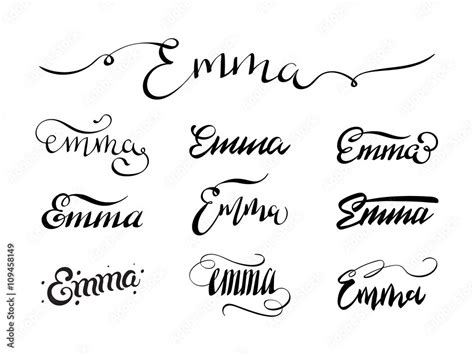 Personal name Emma. Vector handwritten calligraphy tattoo design set ...