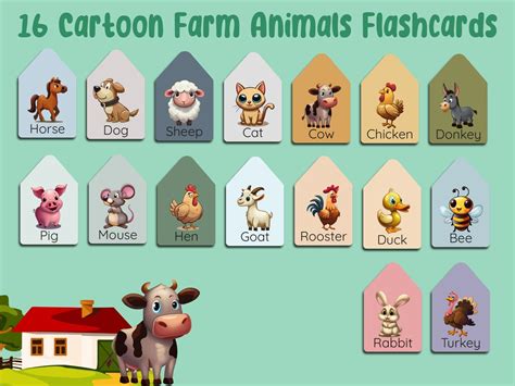 Farm Animals Flashcards, Cartoon Farm Animals Flashcards, Illustrations ...