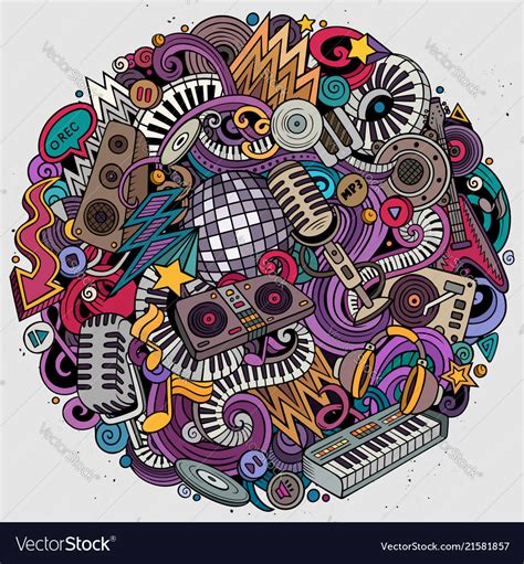 Cartoon doodles disco music Royalty Free Vector Image