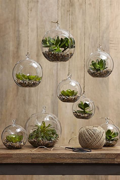 Where living beauty meets modern glass there is the breathtaking Sphere Hanging Planter (Set of ...