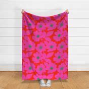 Big Retro Modern Red Prairie Roses On Fabric | Spoonflower