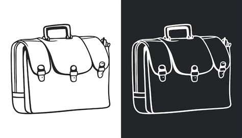 Premium Vector | Black and white line art of a briefcase with a handle and a clasp vector ...