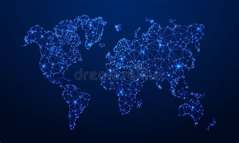 Polygonal Map. Digital Globe Map, Blue Polygons Earth Maps and World ...