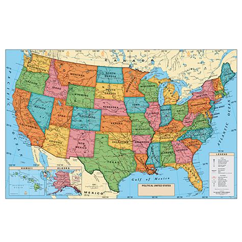 Classroom Maps & Globes - Laminated Political Poster Map - United States