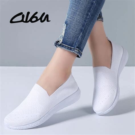 Aliexpress.com : Buy O16U Women Sneakers Breathable Mesh Flats Shoes Casual Loafers Shoes Women ...