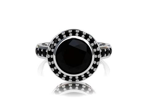 Items similar to Black Spinel ring, black diamond, halo ring, engagement ring, black diamond ...