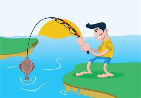 Man Fishing for a Flounder Fish Vector 157976 Vector Art at Vecteezy