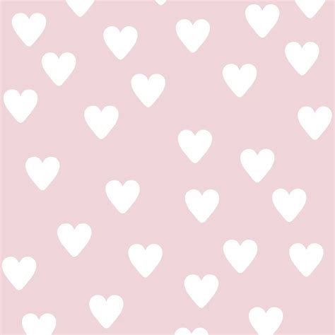 Pastel powder pink wallpaper with 10 cm white heart pattern