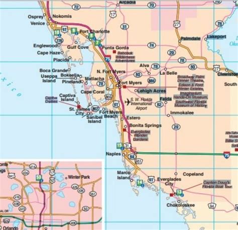 Southwest Florida road map showing main towns, cities and highways. in ...