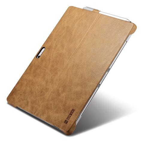 Microsoft Surface Pro 7/ Pro 6/ 5/ Pro 4 Genuine Leather Plain Grain Stand Back Cover Case - brown