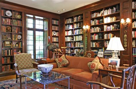 Cozy Home Library with Bookshelves and Furniture