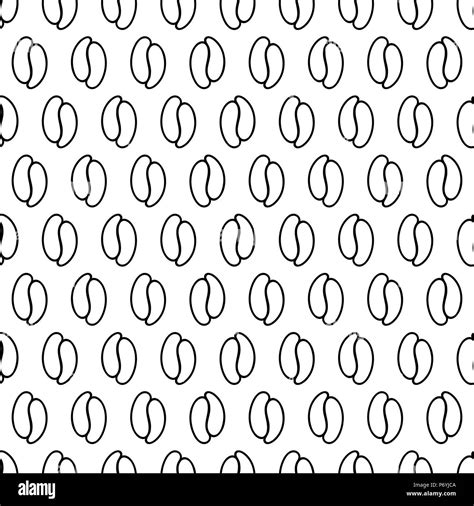 Cartoon cute coffee beans on white background. Simple seamless pattern. Linear coloring ...