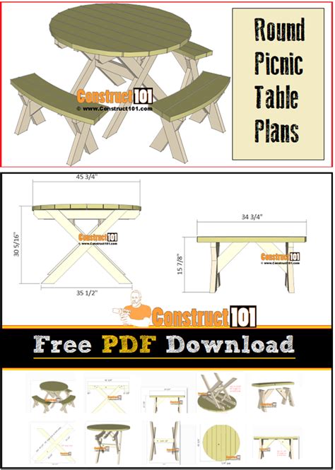 Round Picnic Table Plans - PDF Download - Construct101