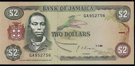 Dani's paper money collection: Jamaica P69d - 2 Dollars 1.1.1990