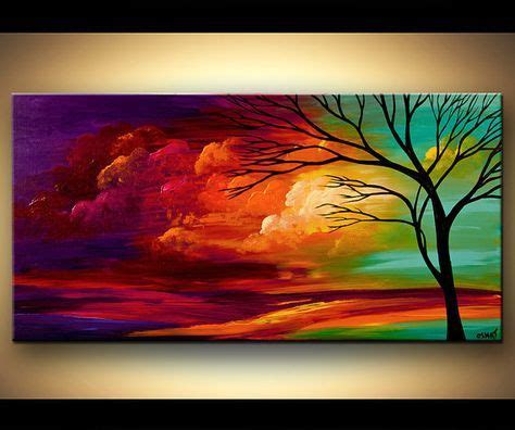 Colorful Abstract Tree Painting, Landscape Painting, Turquoise, Red, Purple Tree Art by Osnat ...