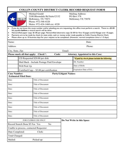 Collin County, Texas Collin County District Clerk Record Request Form ...